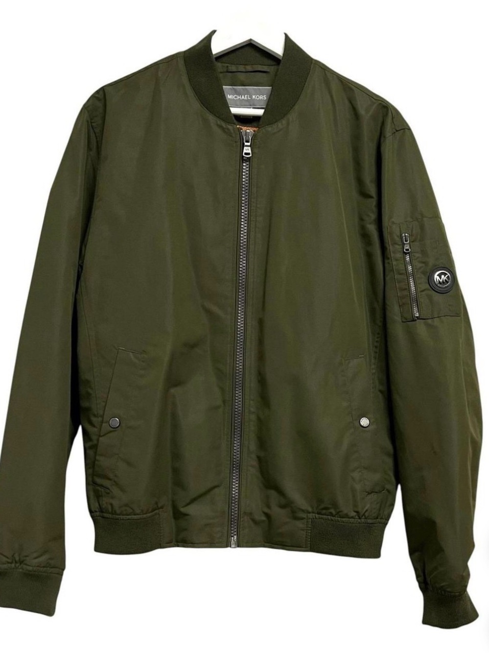 Michael Kors Men's Olive Bomber Jacket with MK Sleeve Patch